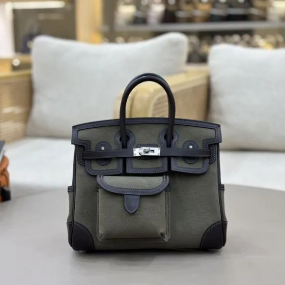 Hermes Cargo Birkin Khaki canvas and brown leather 25cm everyday — AAA Quality Replica