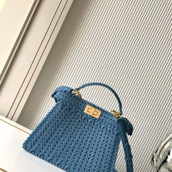 Fendi Peekaboo Blue 33x22x14cm shoulder bag AAA Quality Replica