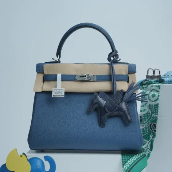 Hermes Kelly Blue Togo leather handbag 1 1 Replica