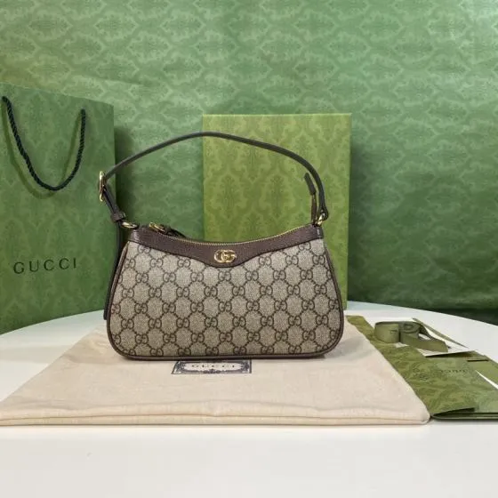 Gucci 735145 Beige Ebony GG Supreme with brown leather trim W25xH15xD6 5cm shoulder 1 1 Replica
