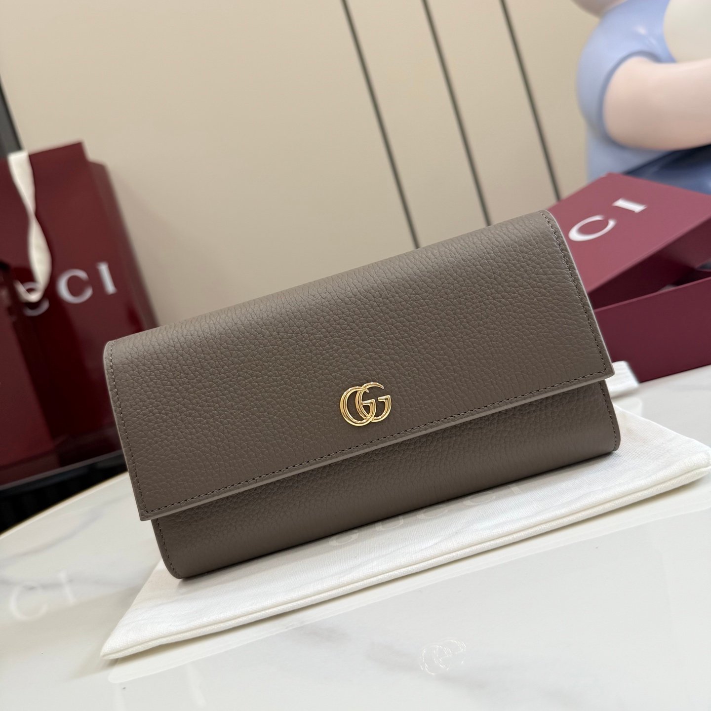 Gucci GG Marmont Gray leather with pink interior evening everyday