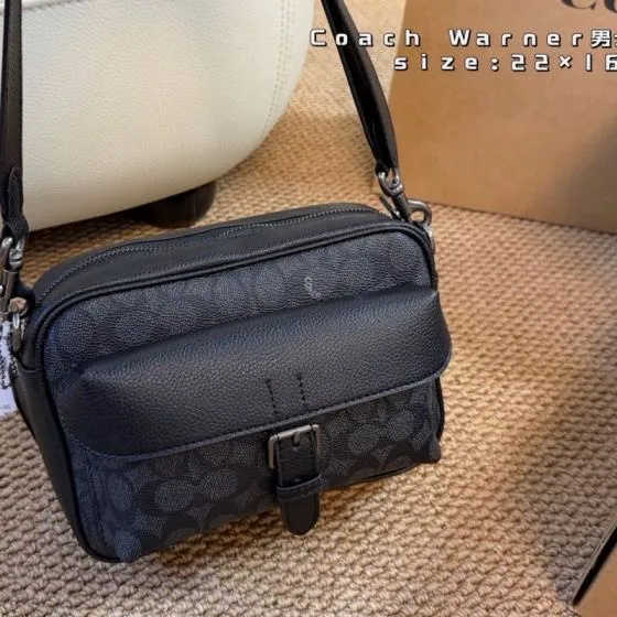 Coach Warner Black Signature Coated Canvas 22x16cm crossbody AAA Quality Replica