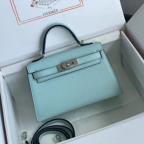 Hermes Mini Kelly II Light Blue mini crossbody Premium Replica
