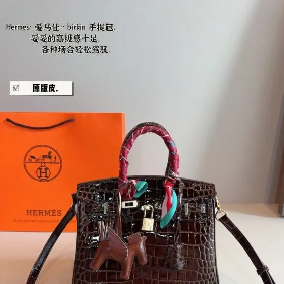 Hermes Birkin Dark brown crocodile 25cm work — 1:1 Replica