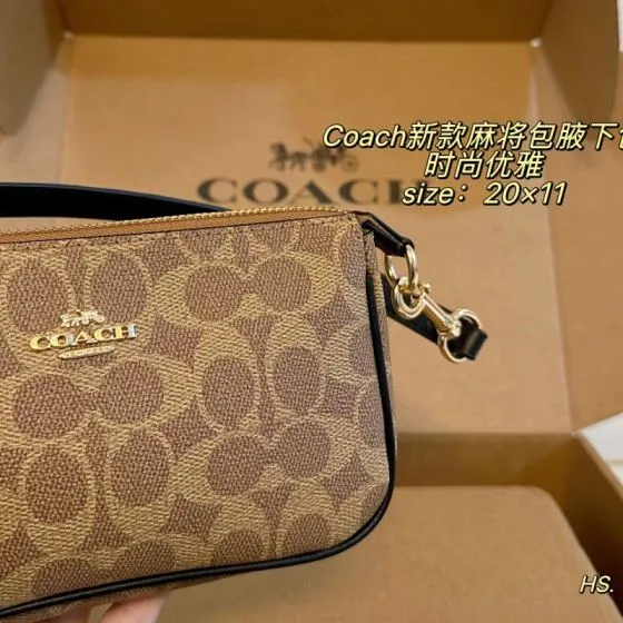 Coach Khaki Signature Canvas with Black Trim 20x11cm shoulder Top Quality Replica