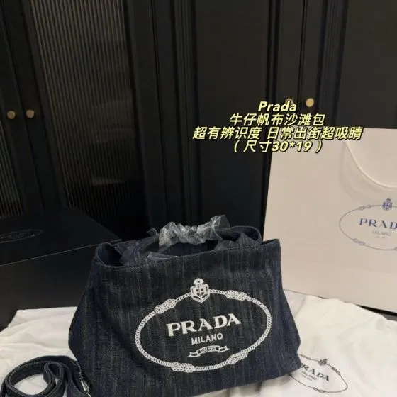 Prada Dark blue denim 30 19cm tote 1 1 Replica