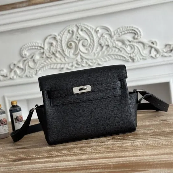 Hermes Kelly Messenger Black Togo crossbody Top Quality Replica