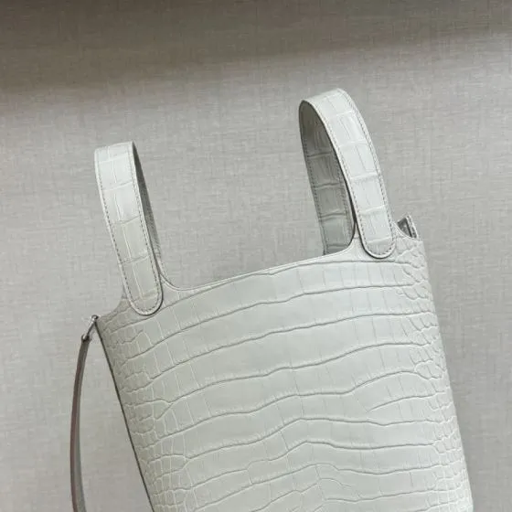 Hermes Picotin Lock White Crocodile 18cm everyday Top Quality Replica