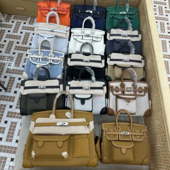 Hermes Cargo Birkin Beige canvas and tan leather 25 everyday — Premium Replica