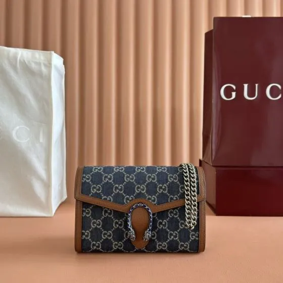 Gucci Dionysus Blue GG Supreme canvas with brown leather trim 20x13 5x4cm shoulder AAA Quality Replica