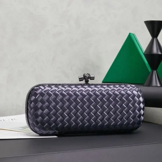 Bottega Veneta Knot Dark gray intrecciato satin evening bag AAA Quality Replica