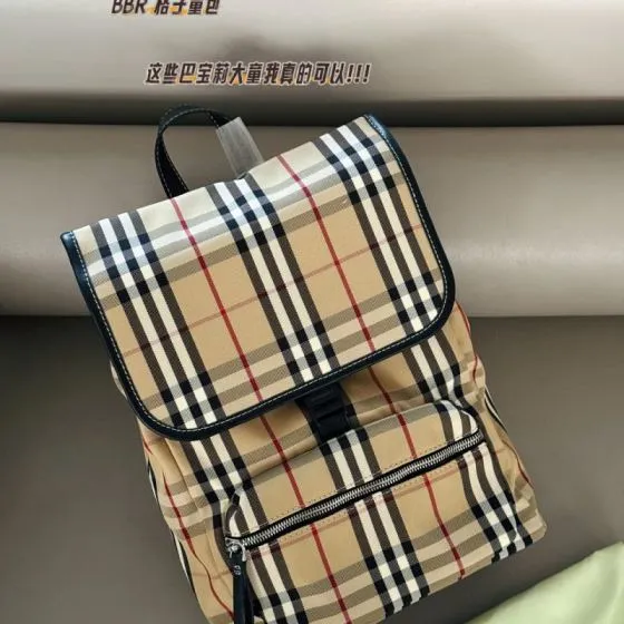 Burberry Vintage Check Beige Vintage Check with Black Leather Trim 25x30x12cm backpack Top Quality Replica