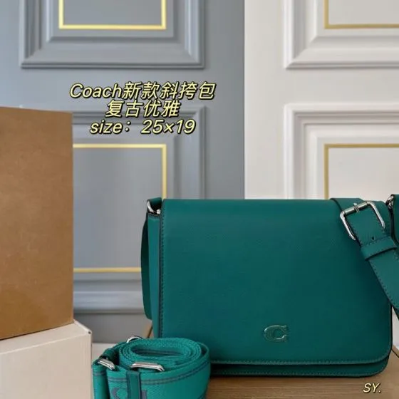 Coach Teal green crossgrain leather 25x19cm crossbody Top Quality Replica