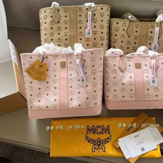MCM Toni Beige Visetos Pink Visetos small 30 25cm medium 34 30cm tote AAA Quality Replica