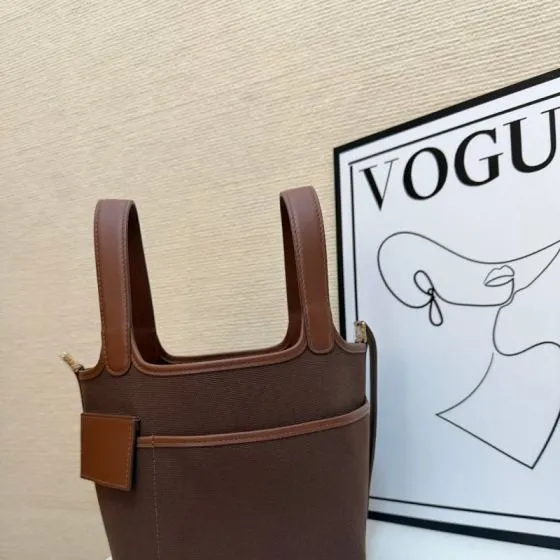 Hermes Cargo Picotin Brown canvas and leather 18cm everyday — AAA Quality Replica