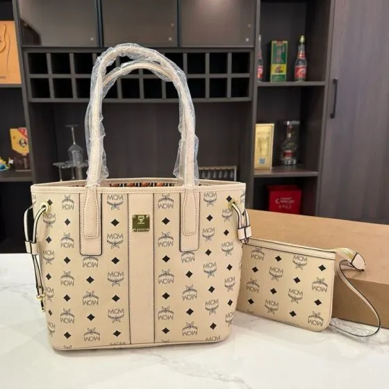 MCM Toni Beige Visetos Pink Visetos 26x21x12cm tote bag Top Quality Replica