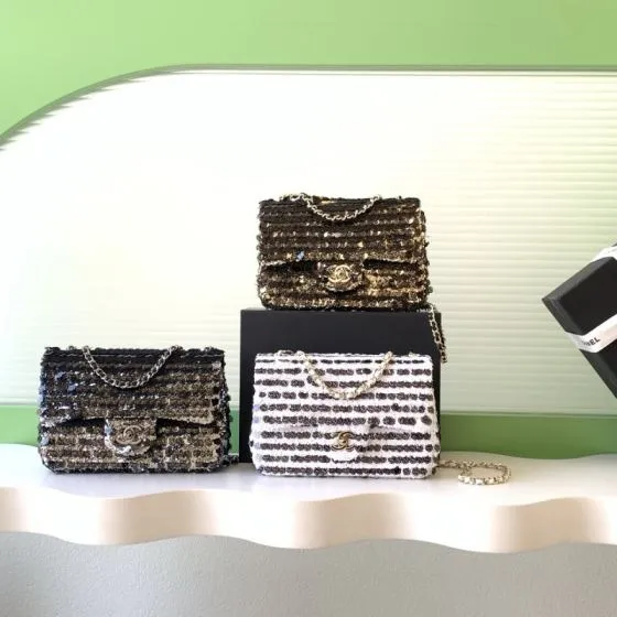 Chanel Black White Sequined shoulder Premium Replica