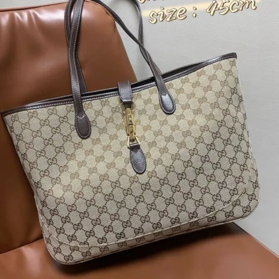 Gucci Jackie Beige GG canvas with brown leather 45cm tote Top Quality Replica