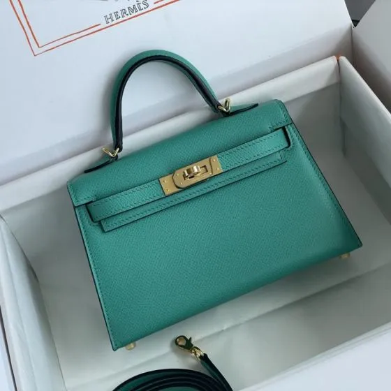 Hermes Kelly Turquoise mini crossbody 1 1 Replica