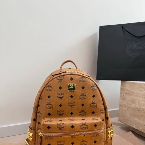 MCM Stark Cognac Visetos 30 38cm backpack AAA Quality Replica