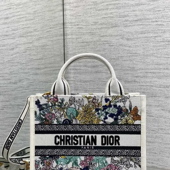 Dior Book Tote White multicolor floral embroidery — AAA Quality Replica