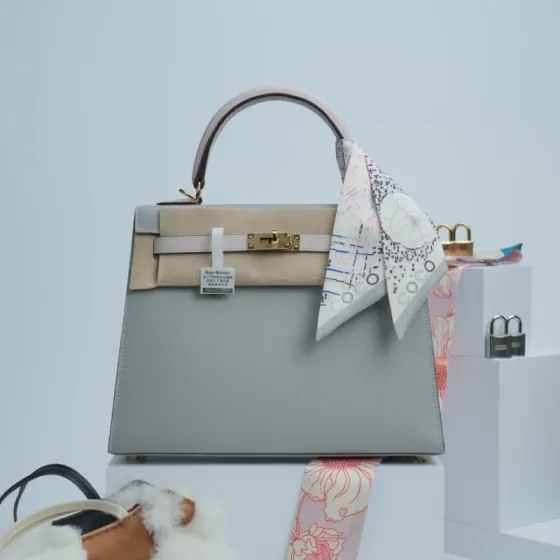 Hermes Kelly Grey and Beige Epsom shoulder Premium Replica