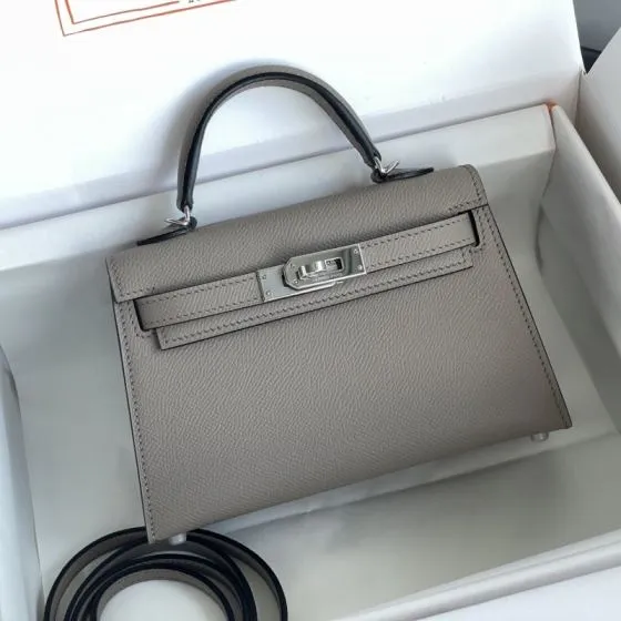 Hermes Mini Kelly II Etoupe Grey mini crossbody AAA Quality Replica