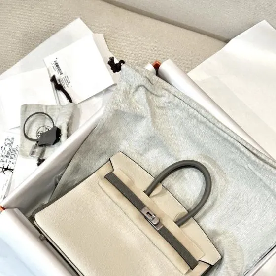 Hermes Birkin Cream and Gray handbag — AAA Quality Replica