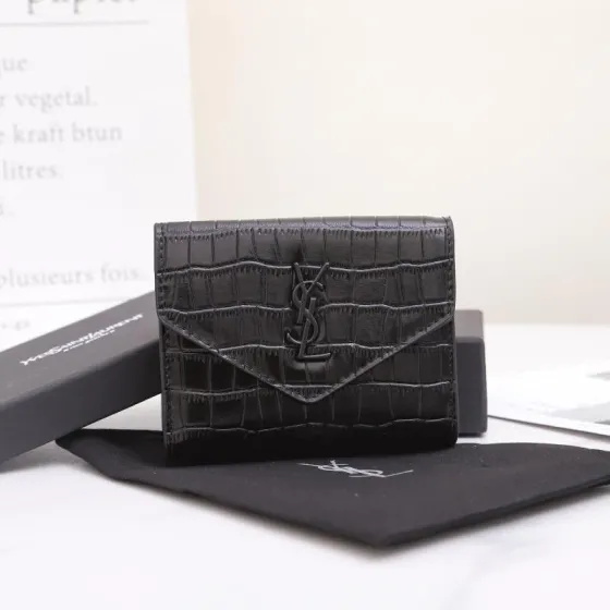 Saint Laurent Monogram Black crocodile-embossed 12 5 10 2 5cm wallet — Top Quality Replica