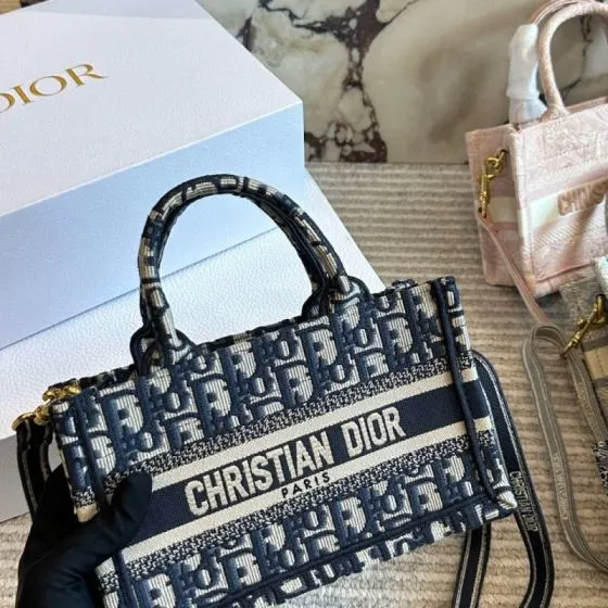 Dior Mini Tote Blue and Beige Oblique Premium Replica
