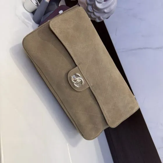Chanel Classic Flap Beige suede shoulder 1 1 Replica