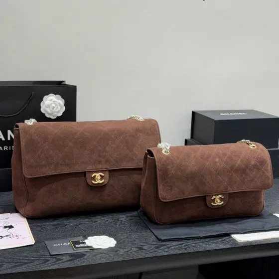Chanel Maxi Flap Brown suede Maxi shoulder 1 1 Replica