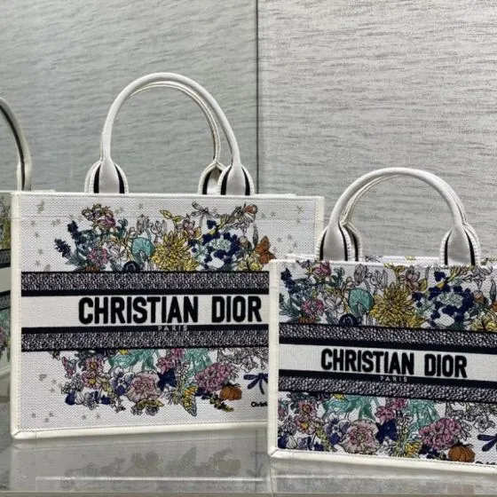 Dior Book Tote White Multicolor Floral Embroidery 36cm — AAA Quality Replica