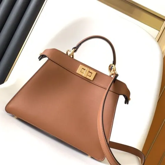 Fendi Peekaboo Brown 33x22x14cm shoulder bag Top Quality Replica