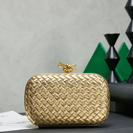 Bottega Veneta Knot Metallic Gold Intrecciato Leather 20x12cm evening bag AAA Quality Replica
