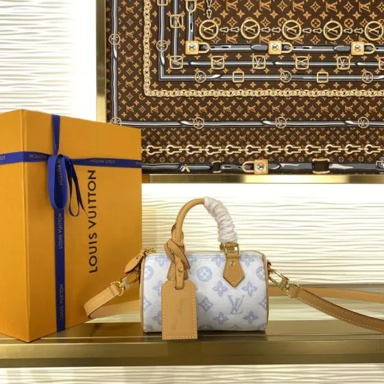 Louis Vuitton Nano Speedy White Blue Monogram nano crossbody Top Quality Replica