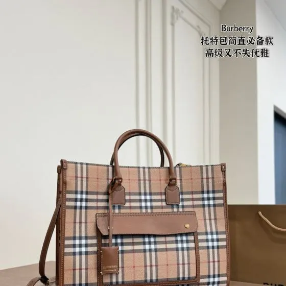 Burberry Vintage Check with Brown Leather Trim 25x18cm tote bag AAA Quality Replica