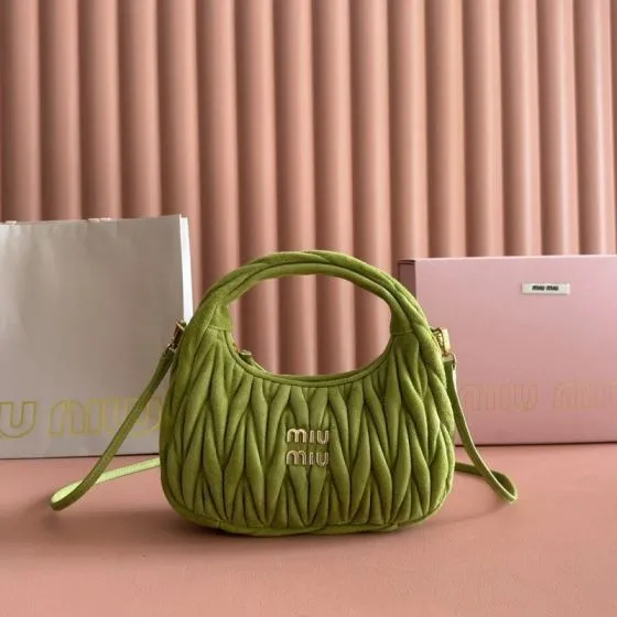 Miu Miu Wander Matcha green suede matelass 18x15cm hobo bag Premium Replica