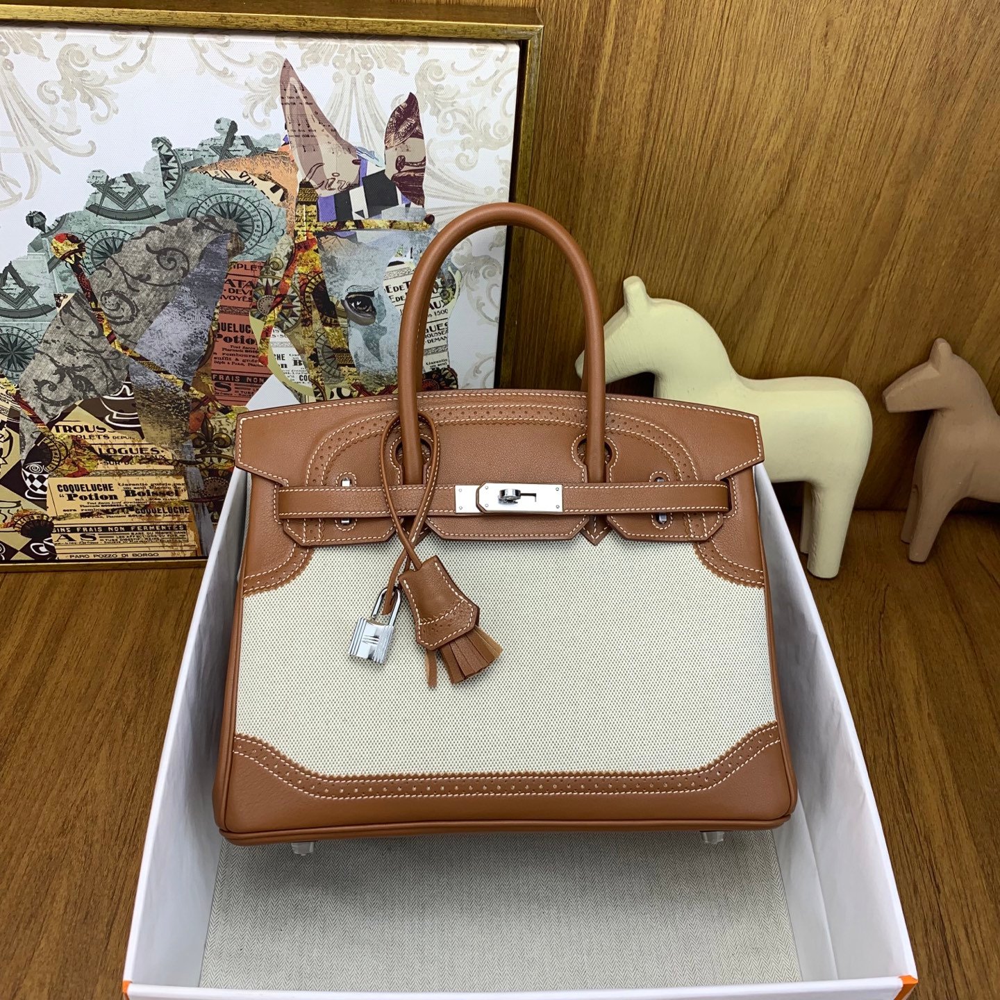 Hermes Birkin Natural canvas and brown leather work everyday