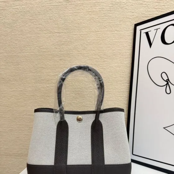 Hermes Garden Party Beige canvas and dark brown leather mini 23cm tote — 1:1 Replica