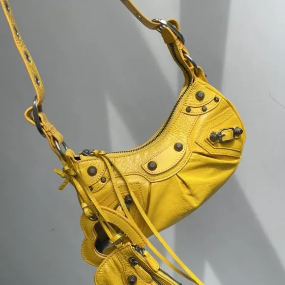 Balenciaga Le Cagole Yellow crinkled leather 26x16x10cm shoulder AAA Quality Replica