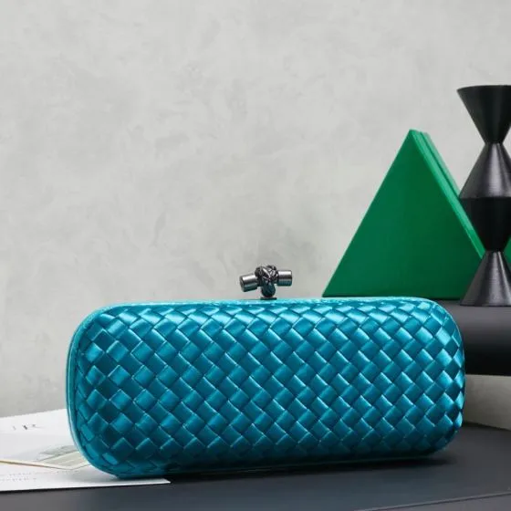 Bottega Veneta Teal Intreccio Satin clutch Top Quality Replica