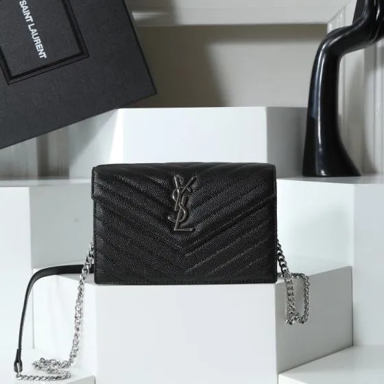 Saint Laurent Envelope Chain Wallet Black 20x17x6cm crossbody — 1:1 Replica