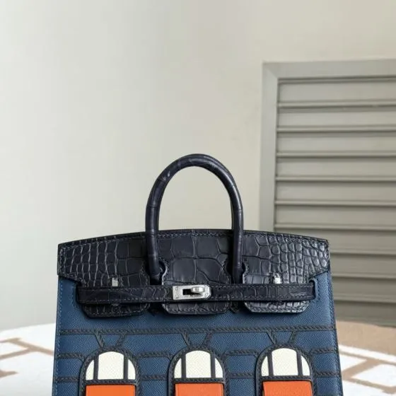 Hermes Birkin 20 Blue and Black 20cm everyday — 1:1 Replica