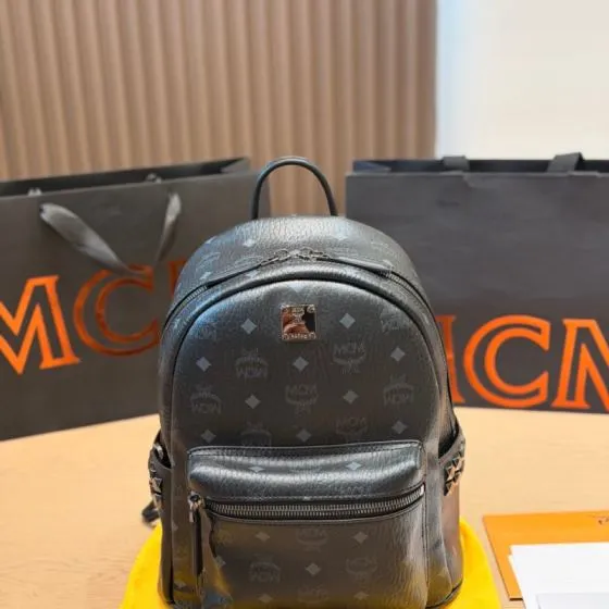 MCM Stark Black Visetos 32cm backpack AAA Quality Replica
