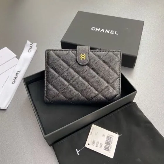 Chanel Black caviar leather wallet Top Quality Replica