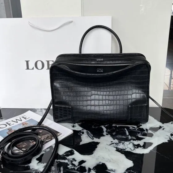 Loewe Black crocodile-embossed leather large work Top Quality Replica
