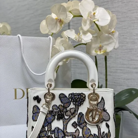 Dior Lady White with beaded butterfly embroidery shoulder Premium Replica