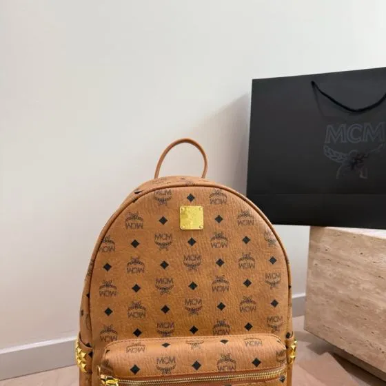 MCM Stark Cognac Visetos 32 40cm backpack Top Quality Replica