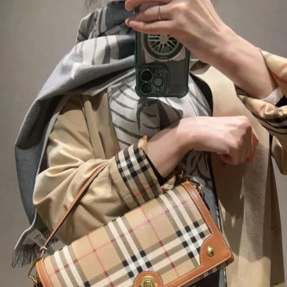 Burberry Vintage Check with Brown Leather Trim 25x13cm shoulder bag 1 1 Replica